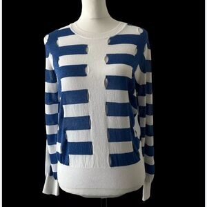 Sandro Knit Jumper Womens Size 2/m Sheer See Through Shredded Ripped Whi…